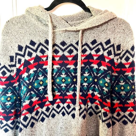 American Eagle Hooded Bright Fair Isle Sweater Grey Marl SZ M - Picture 3 of 6